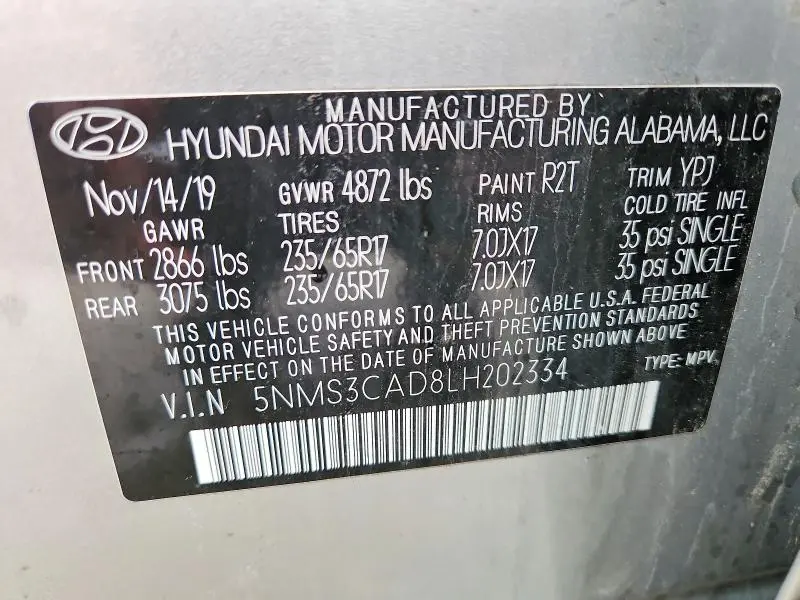 2020 HYUNDAI SANTA FE SEL  