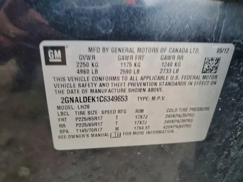 2012 CHEVROLET EQUINOX LT  