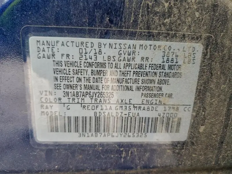 2018 NISSAN SENTRA S  