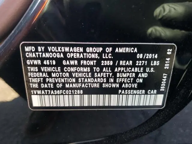 2015 VOLKSWAGEN PASSAT S  