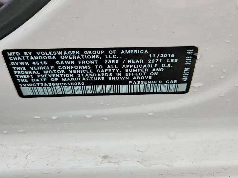 2016 VOLKSWAGEN PASSAT SEL  