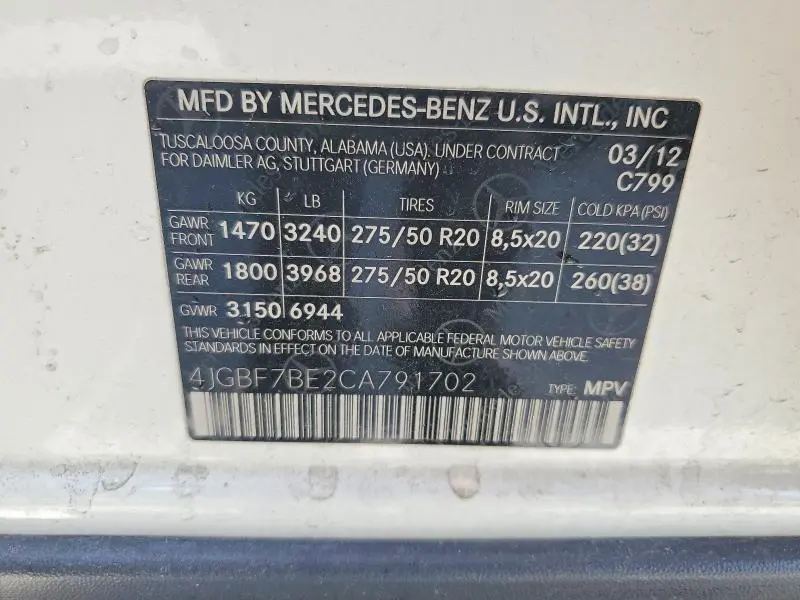 2012 MERCEDES-BENZ GL 450 4MATIC  