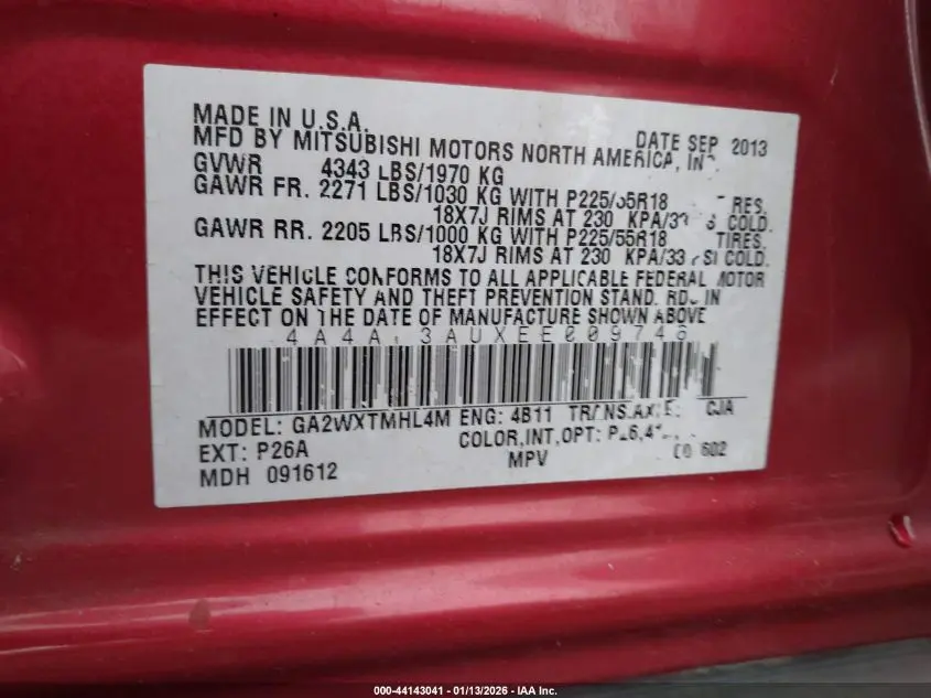 2014 MITSUBISHI OUTLANDER SPORT ES