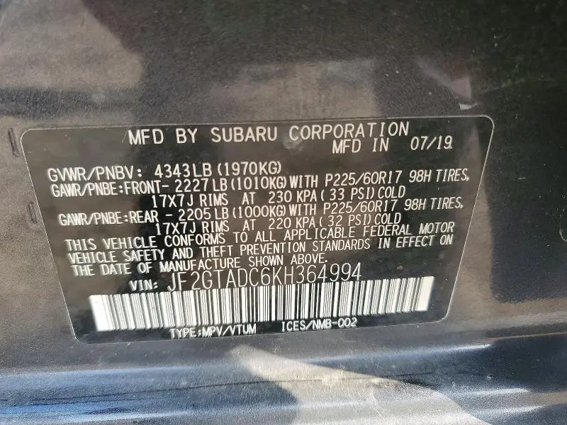 2019 SUBARU CROSSTREK PREMIUM  