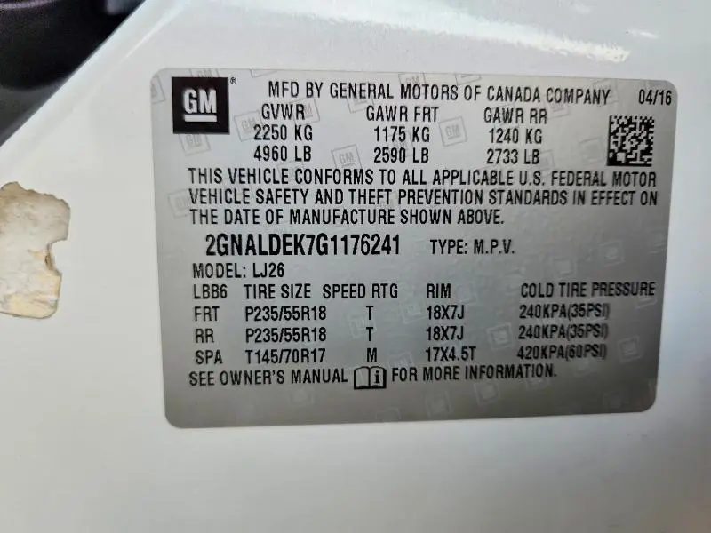 2016 CHEVROLET EQUINOX LTZ  