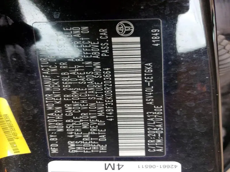 2011 TOYOTA CAMRY BASE  