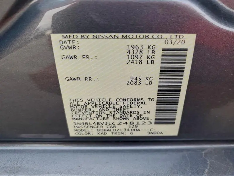 2020 NISSAN ALTIMA S  