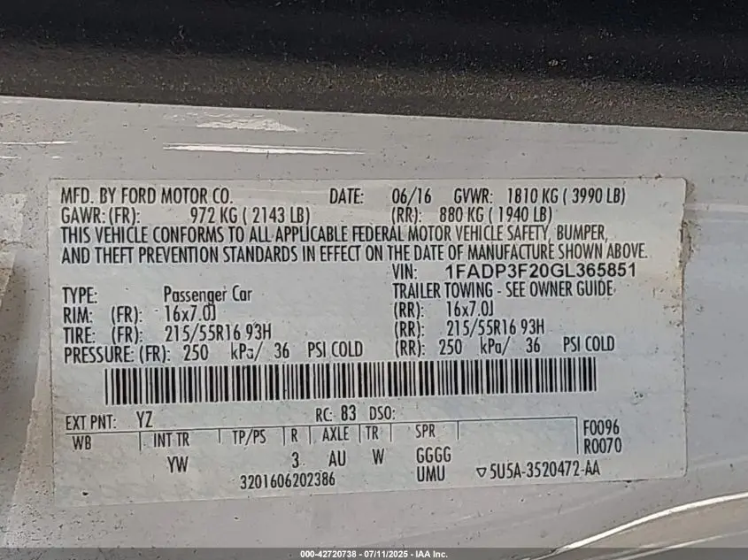 2016 FORD FOCUS SE
