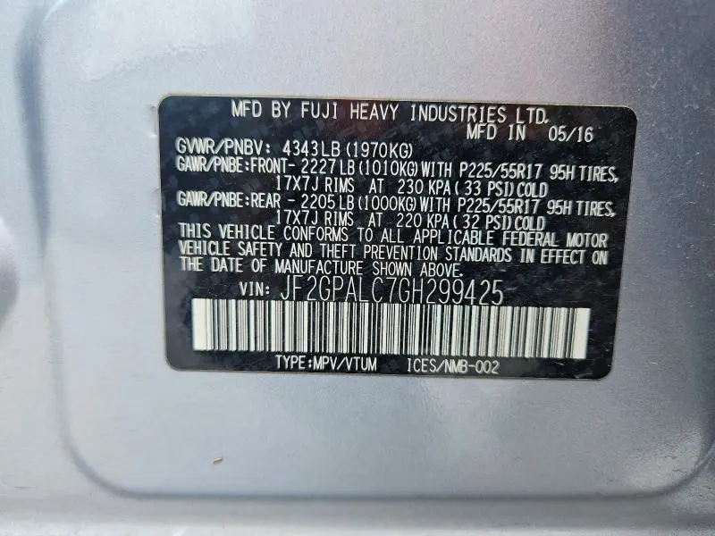 2016 SUBARU CROSSTREK LIMITED  