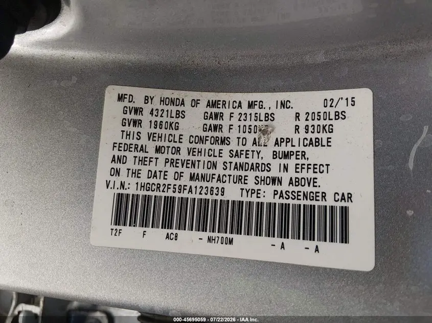 2015 HONDA ACCORD SPORT