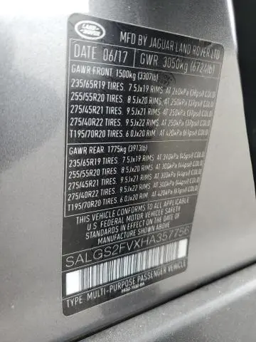 2017 LAND ROVER RANGE ROVER HSE  