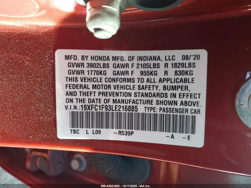 2020 HONDA CIVIC TOURING