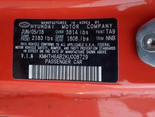 2019 HYUNDAI VELOSTER TURBO  