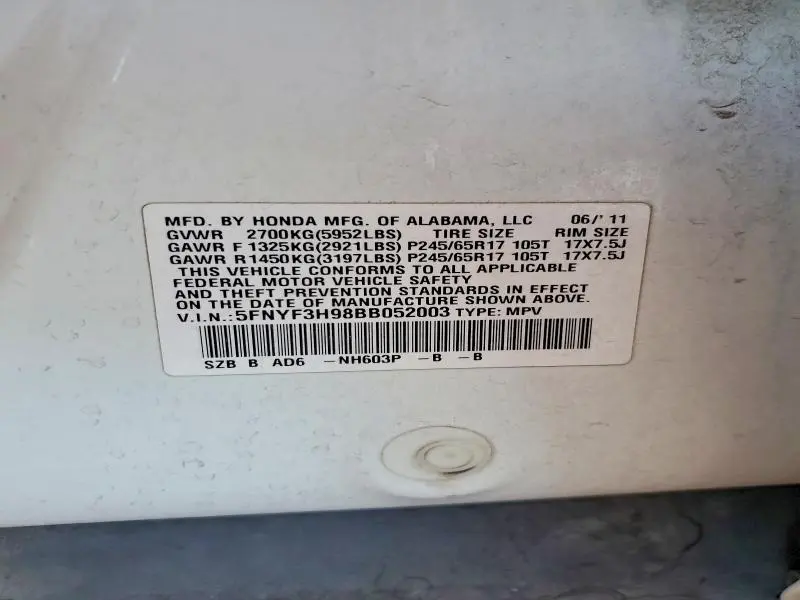 2011 HONDA PILOT TOURING  