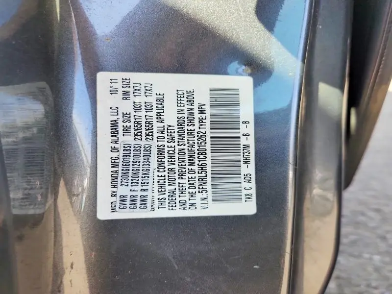 2012 HONDA ODYSSEY EXL  