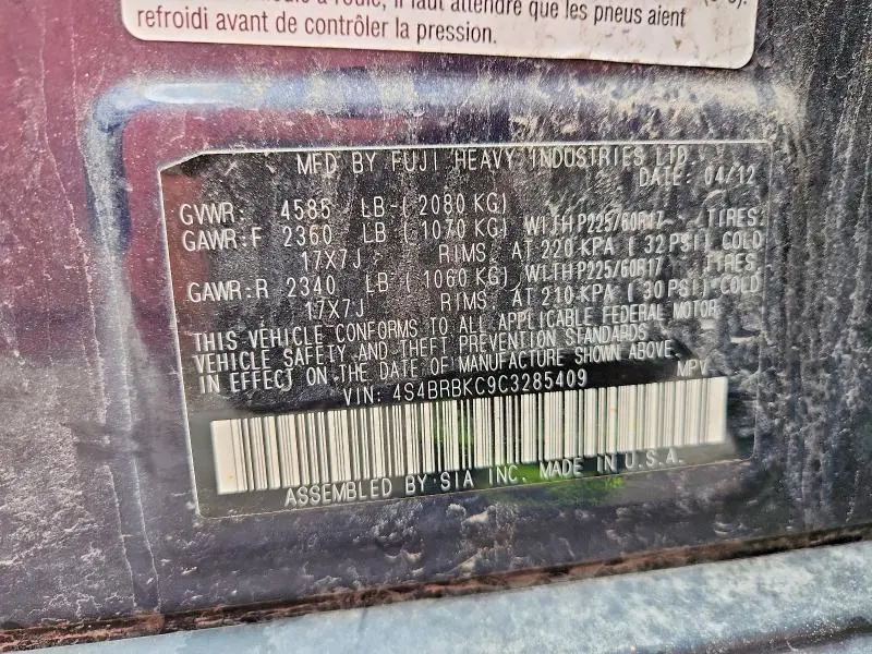 2012 SUBARU OUTBACK 2.5I LIMITED  
