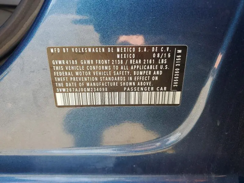 2016 VOLKSWAGEN JETTA S  