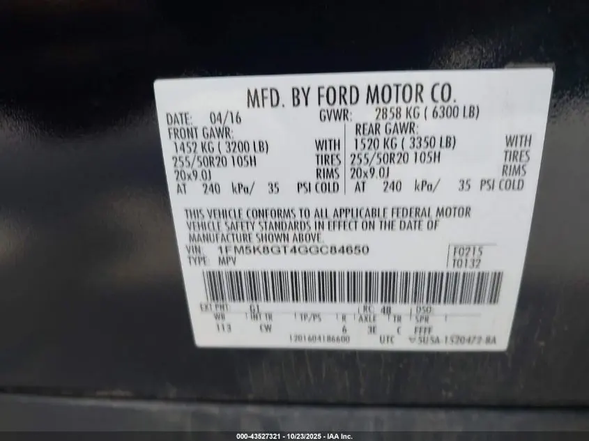 2016 FORD EXPLORER SPORT