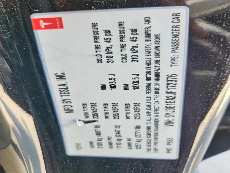2018 TESLA MODEL 3   