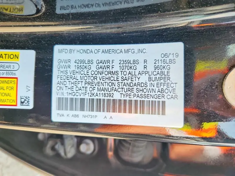 2019 HONDA ACCORD LX  