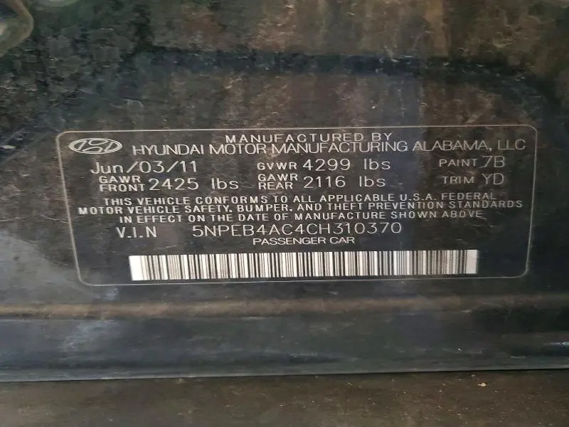 2012 HYUNDAI SONATA GLS  