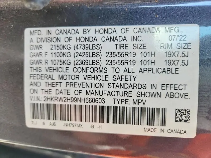 2022 HONDA CR-V TOURING  