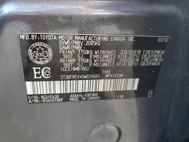 2013 TOYOTA RAV4 LIMITED  