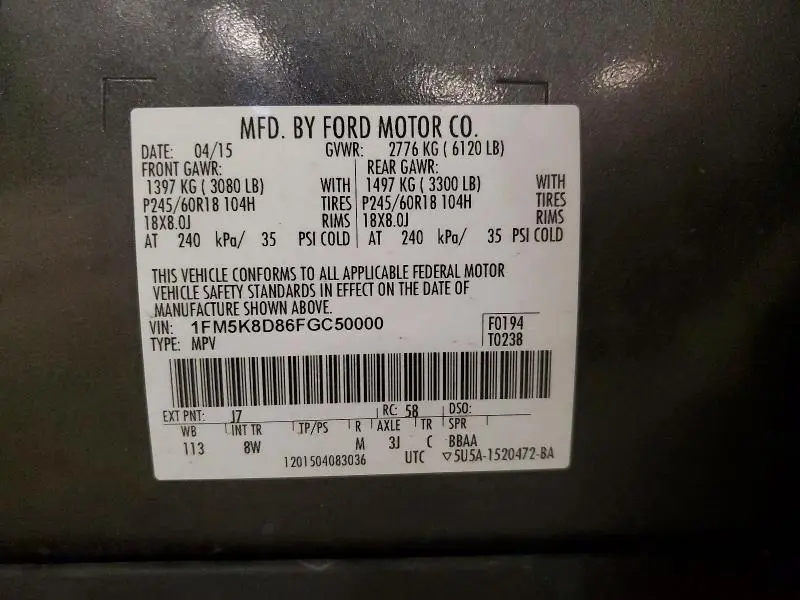 2015 FORD EXPLORER XLT  