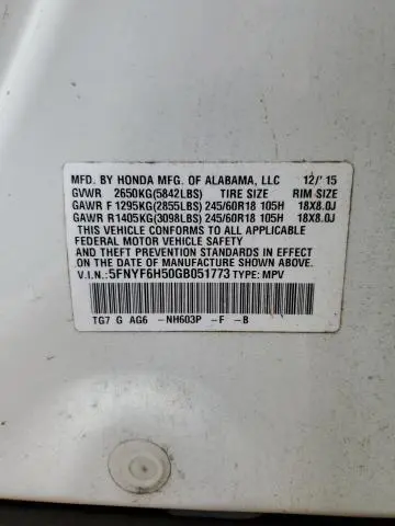 2016 HONDA PILOT EXL  