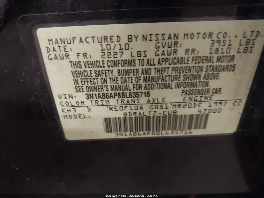 2011 NISSAN SENTRA 2.0/2.0S/SR/2.0SL