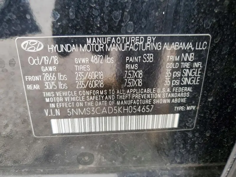 2019 HYUNDAI SANTA FE SEL  