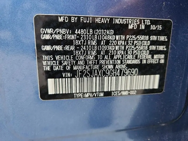 2016 SUBARU FORESTER 2.5I TOURING  
