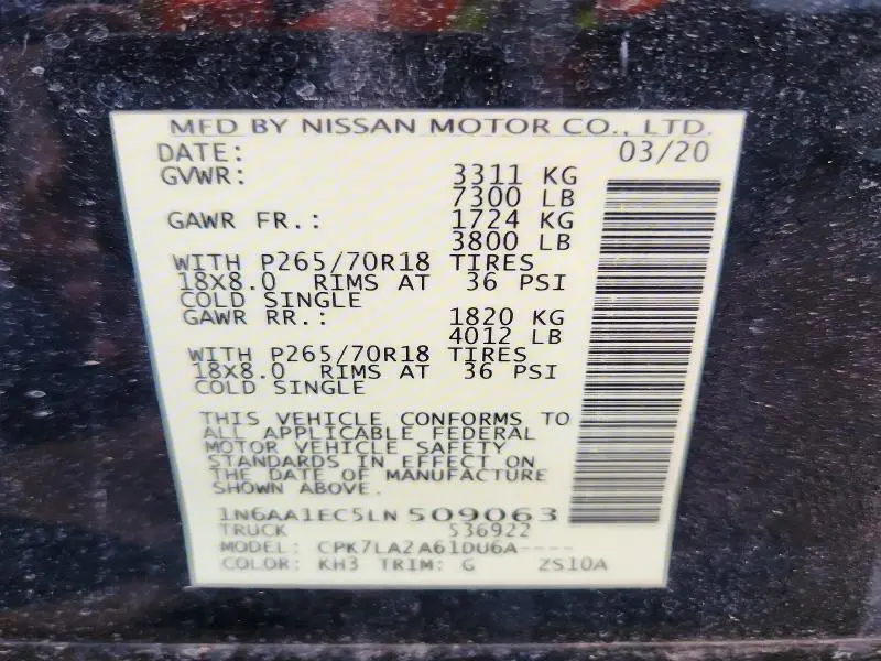 2020 NISSAN TITAN S  
