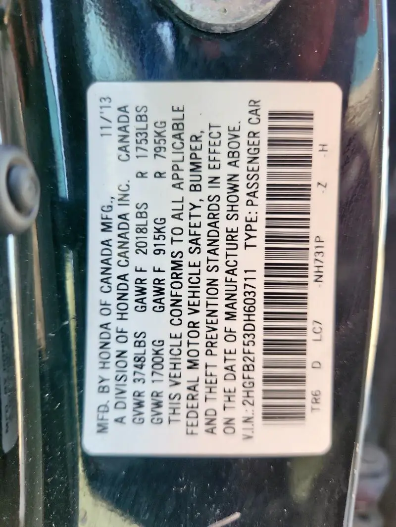 2013 HONDA CIVIC LX  