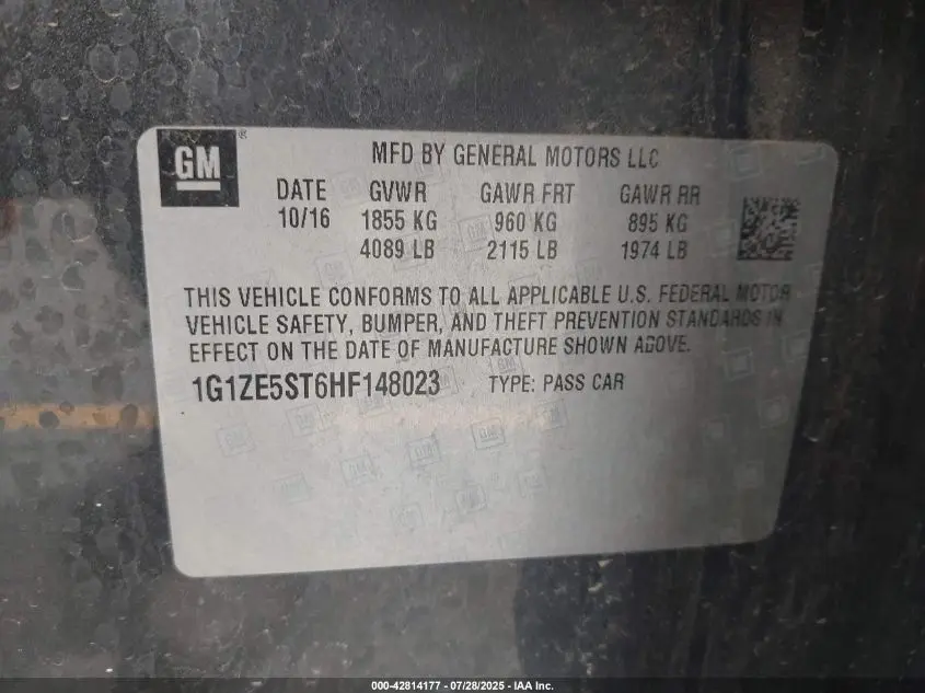 2017 CHEVROLET MALIBU 1LT