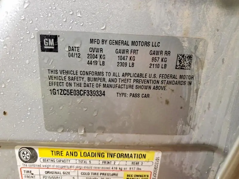 2012 CHEVROLET MALIBU 1LT  