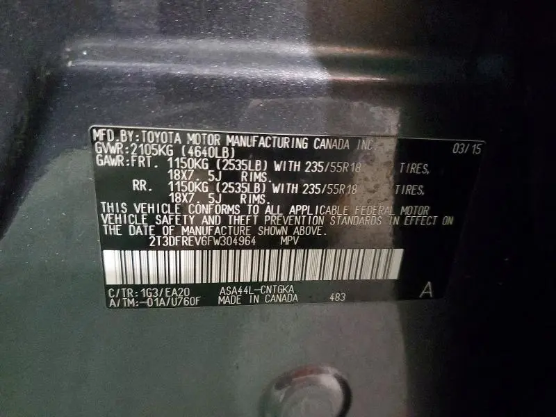 2015 TOYOTA RAV4 LIMITED  