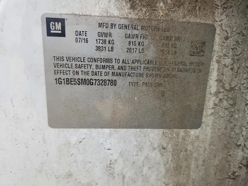 2016 CHEVROLET CRUZE LT  