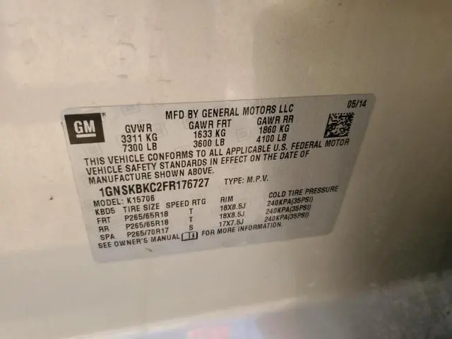 2015 CHEVROLET TAHOE K1500 LT  