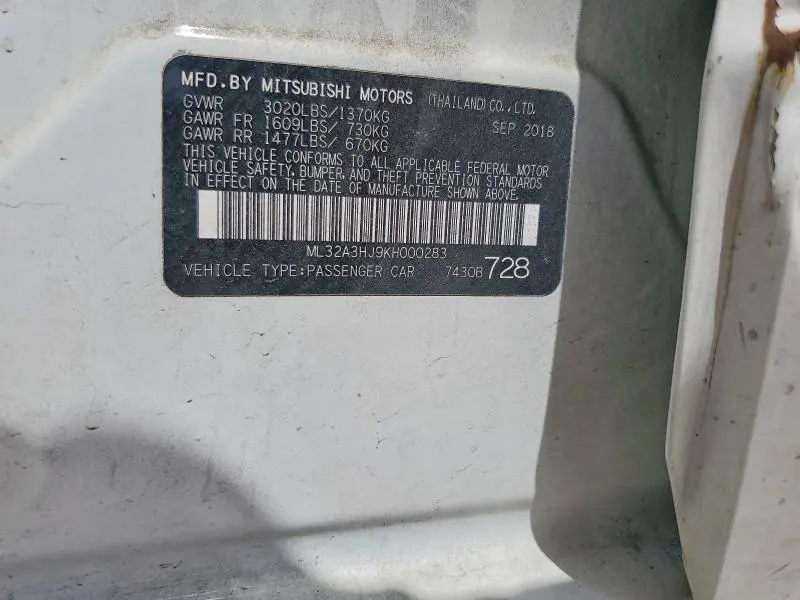 2019 MITSUBISHI MIRAGE ES  