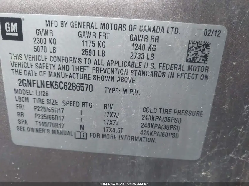 2012 CHEVROLET EQUINOX 2LT