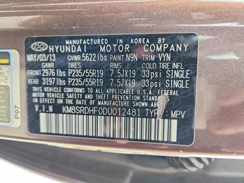 2013 HYUNDAI SANTA FE LIMITED  