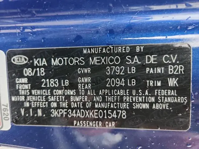 2019 KIA FORTE GT LINE  