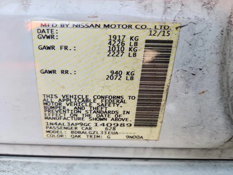 2016 NISSAN ALTIMA 2.5 S  