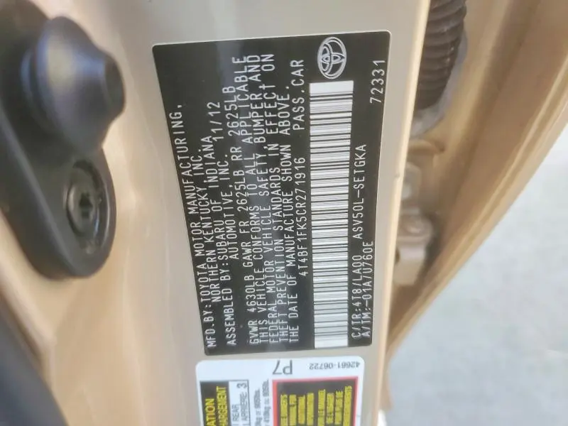 2012 TOYOTA CAMRY BASE  