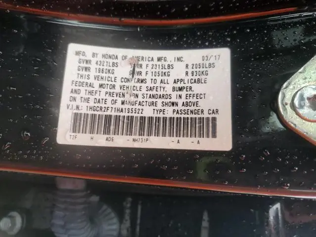 2017 HONDA ACCORD EX