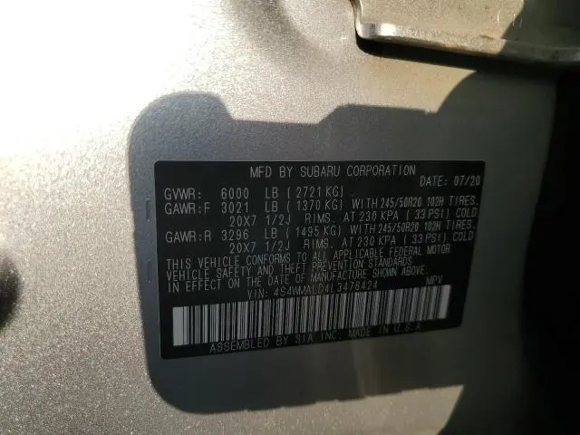 2020 SUBARU ASCENT LIMITED  