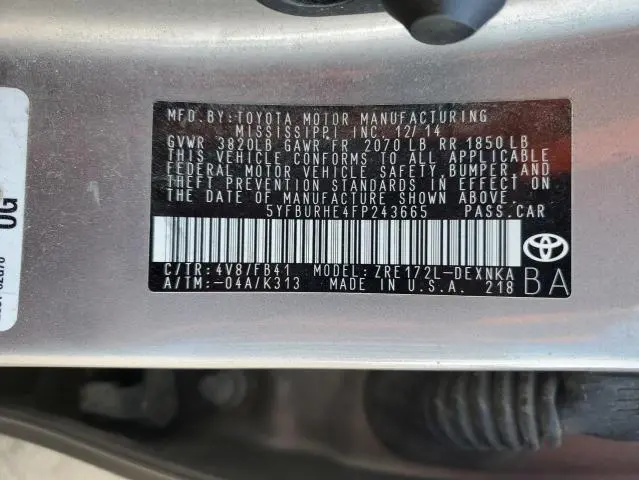 2015 TOYOTA COROLLA L  