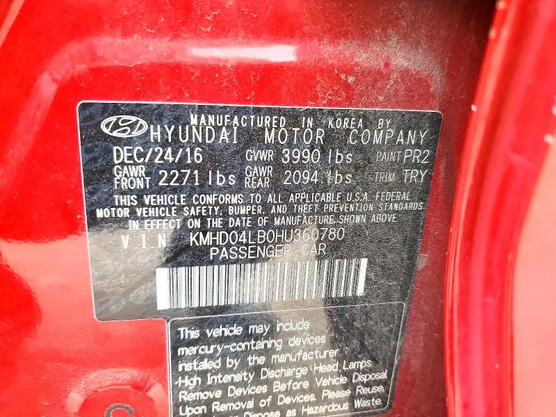 2017 HYUNDAI ELANTRA SPORT  