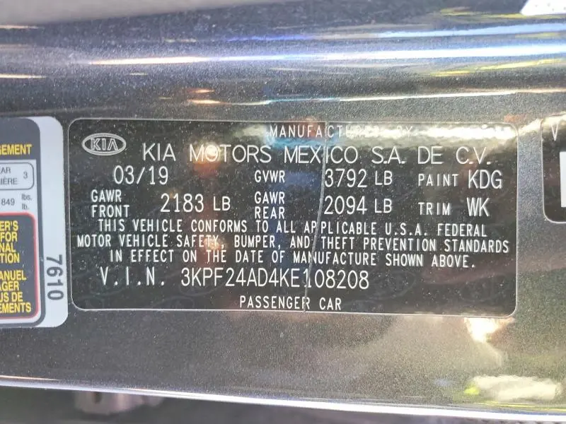 2019 KIA FORTE   